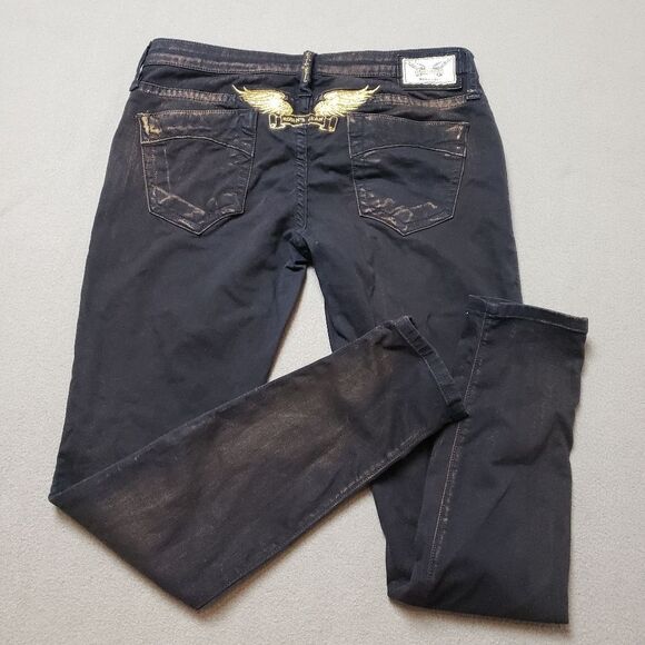 Robin's Jeans Gold And Black Fade Gold Wings Womens Sz 30 Skinny - Picture 5 of 16